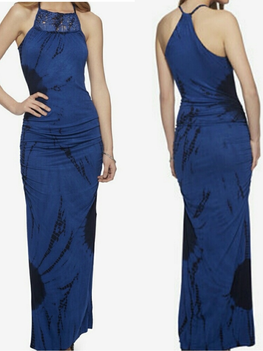 Jessica Simpson “Tessanne” True Blue Maxi Crochet Halter Dress 💙
